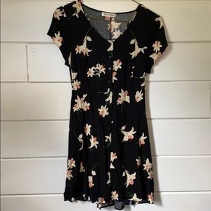 Black Floral Fit and Flare Mini Dress